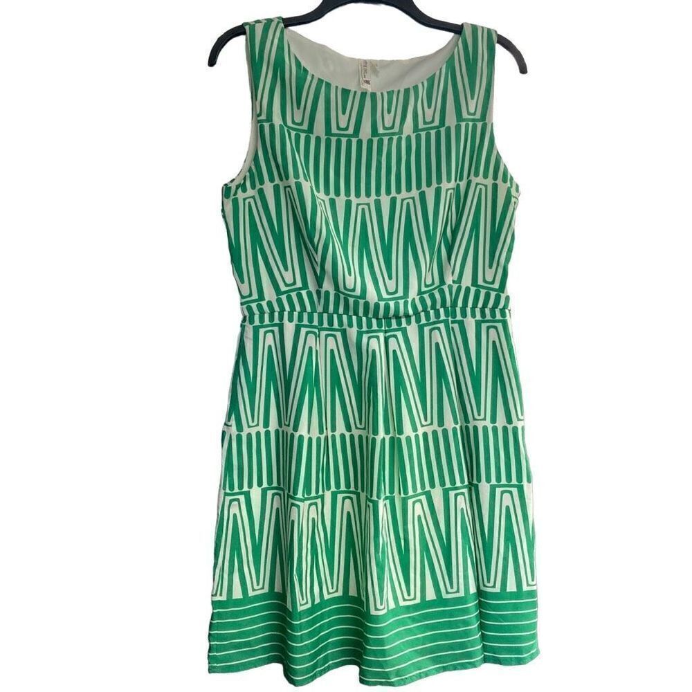 PINK OWL‎ Women’s Dress Green & White Fit & Flare Size Large Sleeveless